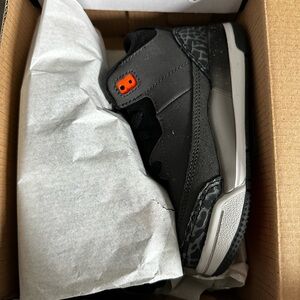 Jordan Men's Black and Gray High-Top Sneakers with Orange Eyelet
